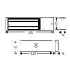 Standard fire rated unmonitored maglock 12/24Vdc. 545kg/1200lb holding force. Silver anodised aluminium finish