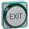 Surface mount weatherproof 85mm round green exit button. IP55 rated. Stainless steel faceplate, green surface shroud and button halo. Engraved EXIT