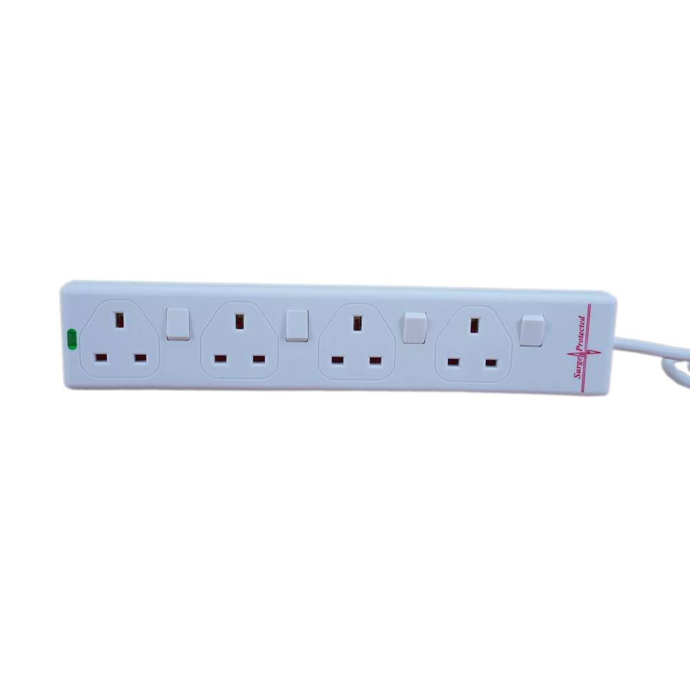 4 Gang 13A Individually Switched Surge Protected 3m Whi, Power Extension  Leads