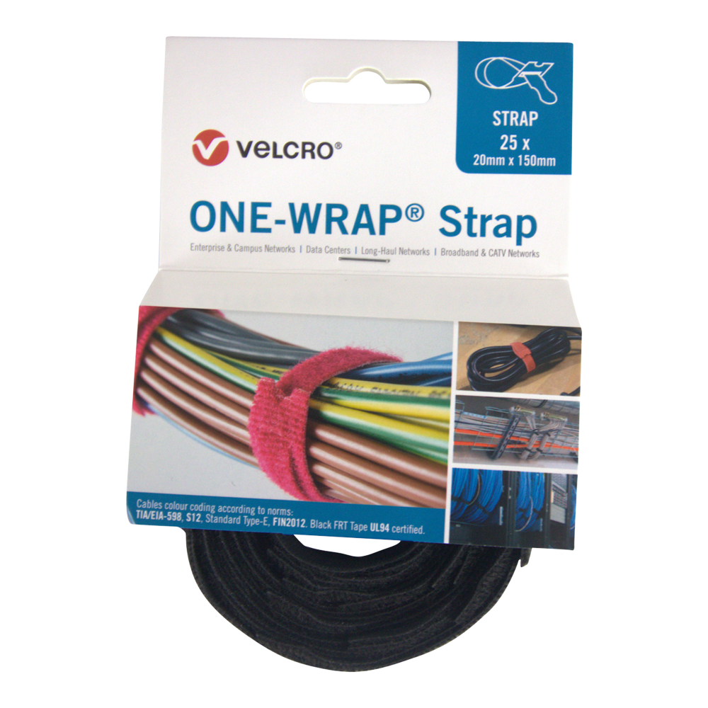 VELCRO® brand ONE-WRAP® strap cable ties, spool, 300 x 25 / 16 mm black